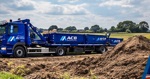 Vrachtwagen naast een berg grond op een akker